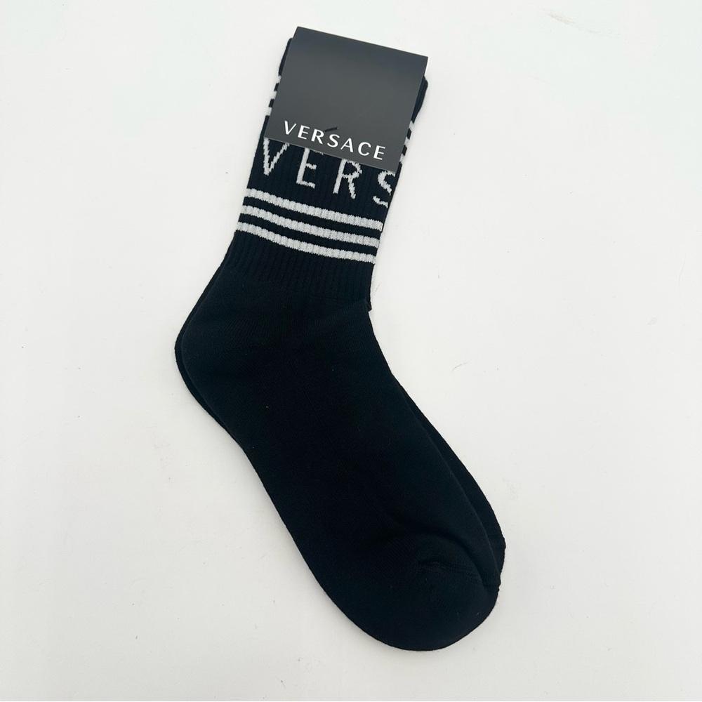 Versace Cotton-Stretch Logo Crew Socks - Picture 2 of 5